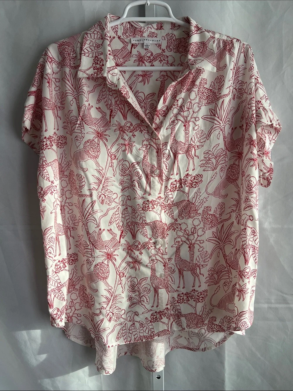 Jane and Delancey Cream Button-Front Shirt with Red Animal Print - Picture 1 of 16